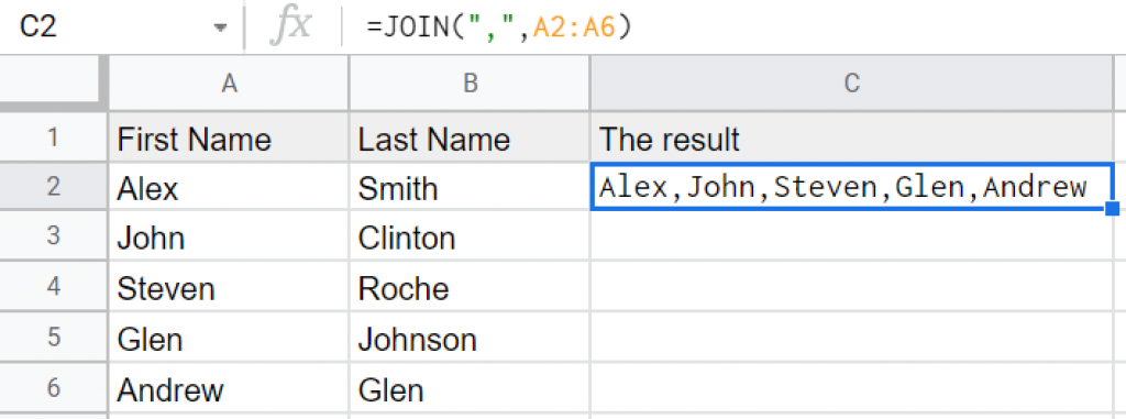 how to concatenate in Google Sheets