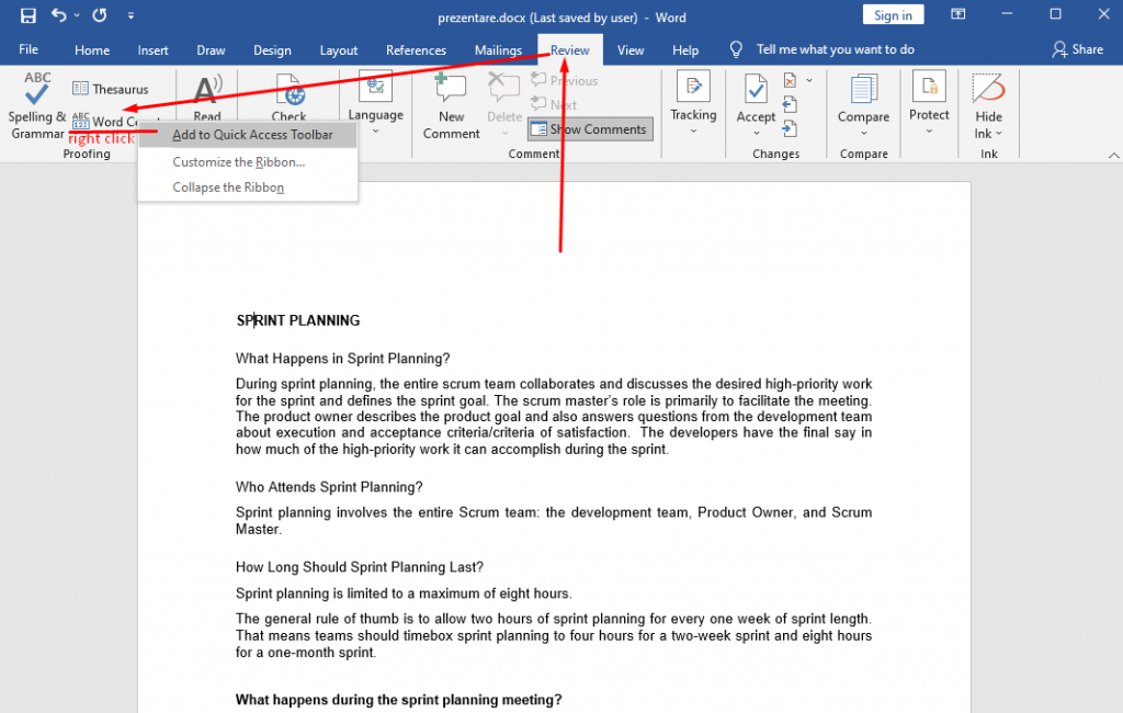 add character count tool in Word